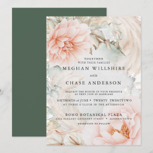 Dreamy Pale Coral Floral and Greenery Invitation