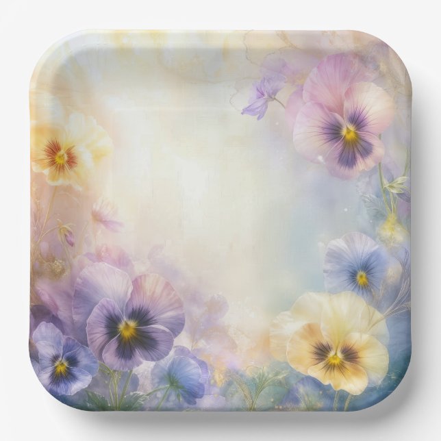 Dreamy Pansy Abstract Paper Plate (Front)