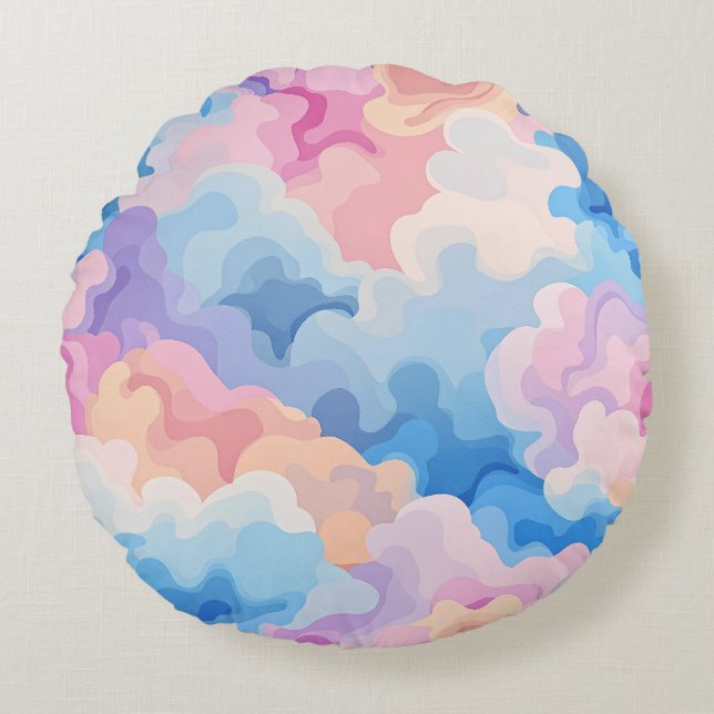 Dreamy Pastel Abstract Cloud Pattern in Watercolor Round Cushion (Front)