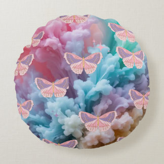 Dreamy Pastel Butterfly Bliss Round Cushion