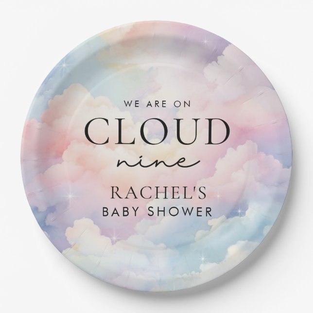 Dreamy Pastel Cloud Nine Baby Shower Paper Plate (Front)