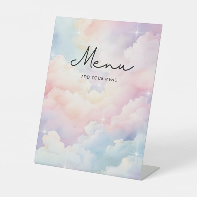 Dreamy Pastel Cloud Nine Menu Baby Shower Pedestal Sign (Front)