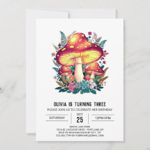 Dreamy Pastel Digital Mushroom Birthday  Invitation