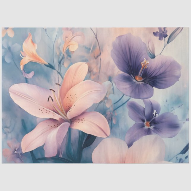 Dreamy Pastel Floral Art with Lilies and Soft Blos Tissue Paper (Front)