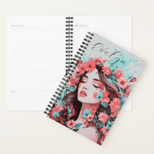 Dreamy Pastel Florals Girl Portrait Pop Art Name Planner