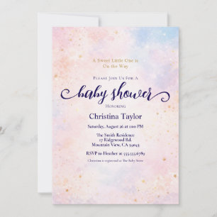 Dreamy Pastel Gold Watercolor Script Baby Shower Invitation