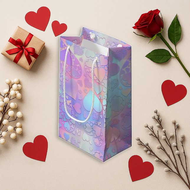 Dreamy Pastel Holographic Heart Cloud Pattern Small Gift Bag (Creator Uploaded)