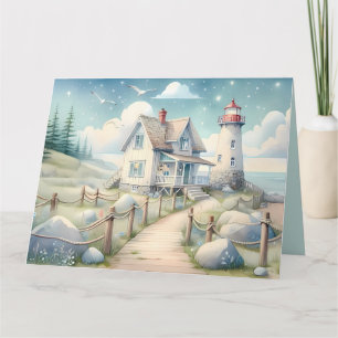 Dreamy Pastel Lighthouse by the Sea Card