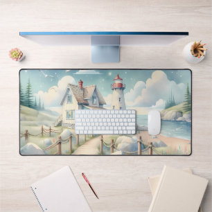 Dreamy Pastel Lighthouse by the Sea Desk Mat