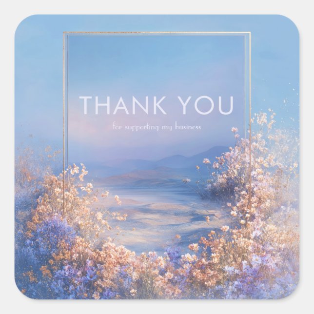 Dreamy Pastel Meadow Thank You Square Sticker (Front)