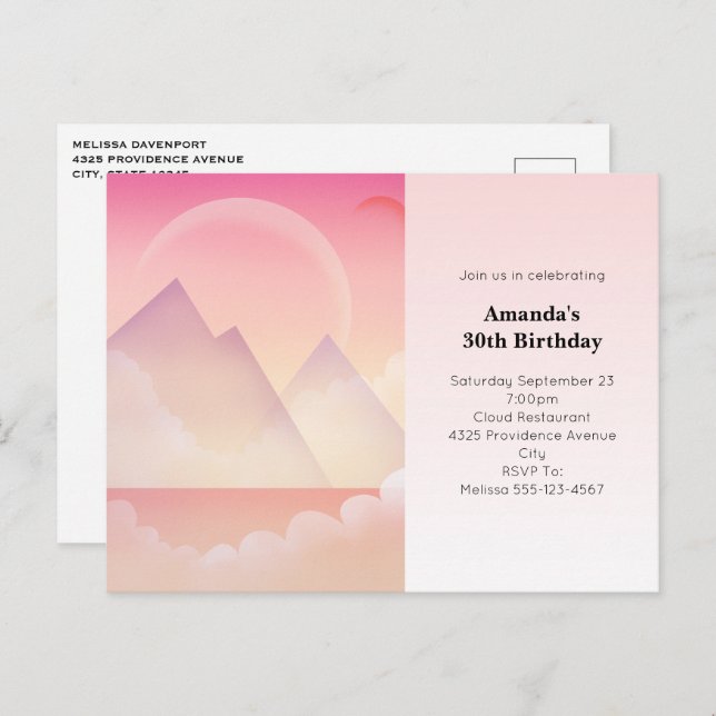 Dreamy Pastel Mountain Landscape Birthday Invite Postcard (Front/Back)