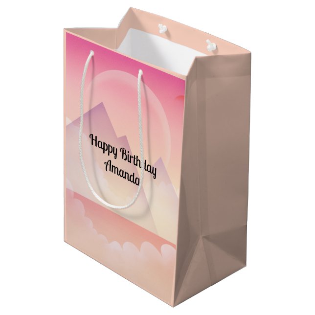 Dreamy Pastel Mountain Landscape Birthday Medium Gift Bag (Back Angled)