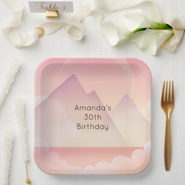 Dreamy Pastel Mountain Landscape Birthday Paper Plate (Wedding)