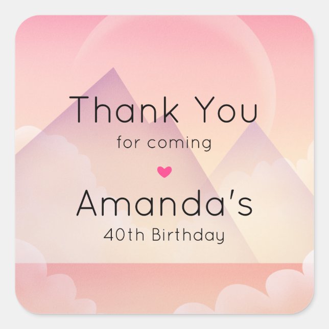 Dreamy Pastel Mountain Landscape Birthday Square Sticker (Front)