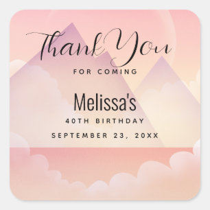 Dreamy Pastel Mountain Landscape Birthday Thanks Square Sticker