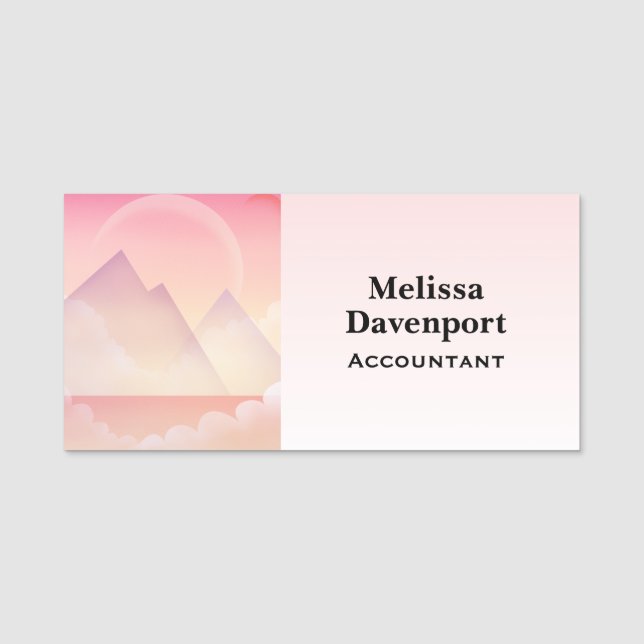 Dreamy Pastel Mountain Landscape Name Tag (Front)