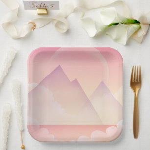 Dreamy Pastel Mountain Landscape Paper Plate