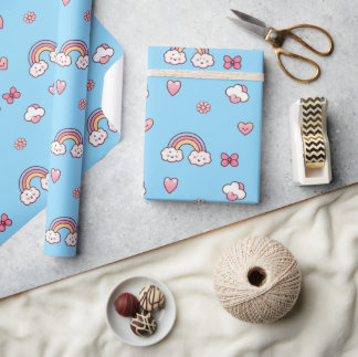 Dreamy Pastel Rainbow Blue Wrapping Paper