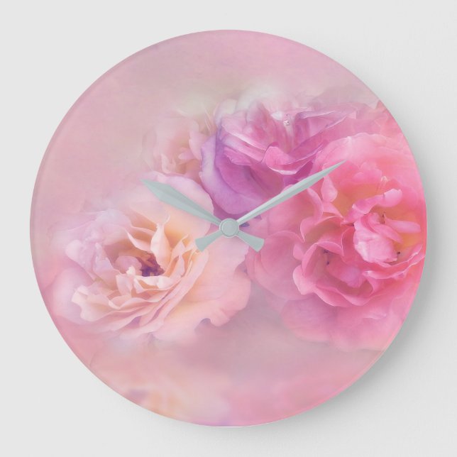 Dreamy Pastel Roses  Large Clock (Front)