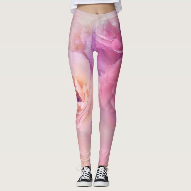 Dreamy Pastel Roses Leggings (Front)