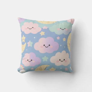 Dreamy Pastel Sky – Cute Cartoon Clouds & Moons Th Cushion