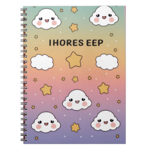 “Dreamy pastel, soft clouds, stars, notebook cover