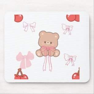 Dreamy Pastel Teddy Bear Pink Bow Coquette Aesthet Mouse Mat
