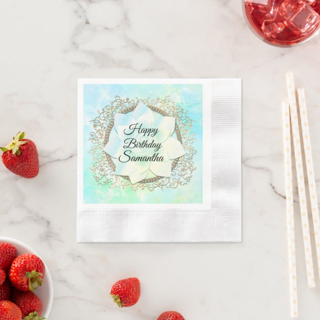 Dreamy Pastels Lotus Flower Birthday Napkin (Insitu)