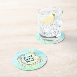 Dreamy Pastels Lotus Flower Personalised Birthday Round Paper Coaster