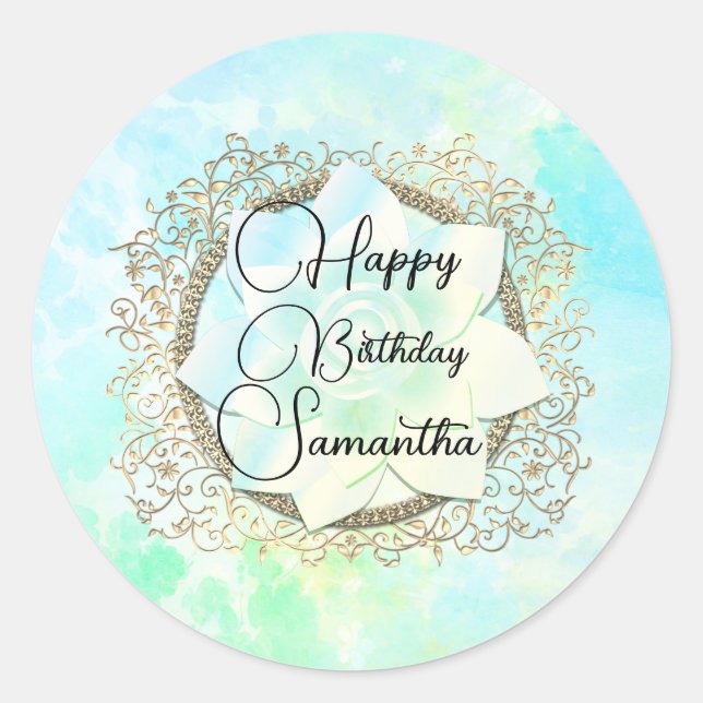 Dreamy Pastels Lotus Flower Personalised Classic Round Sticker (Front)