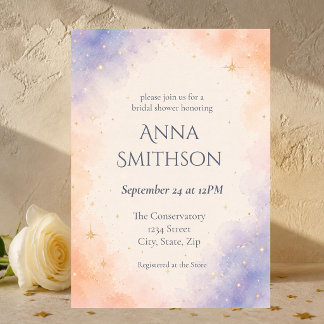 Dreamy Peach Periwinkle Celestial Bridal Shower Invitation