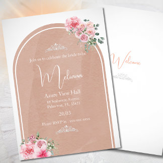Dreamy peach pink flowers crown bridal shower invitation