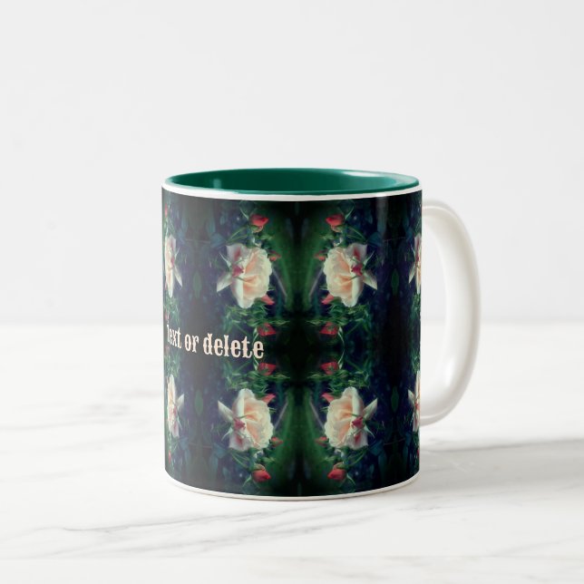 Dreamy Peach Rose And Buds Abstract Personalised Two-Tone Coffee Mug (Front Right)