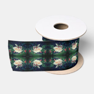 Dreamy Peach Rose And Buds Satin Ribbon