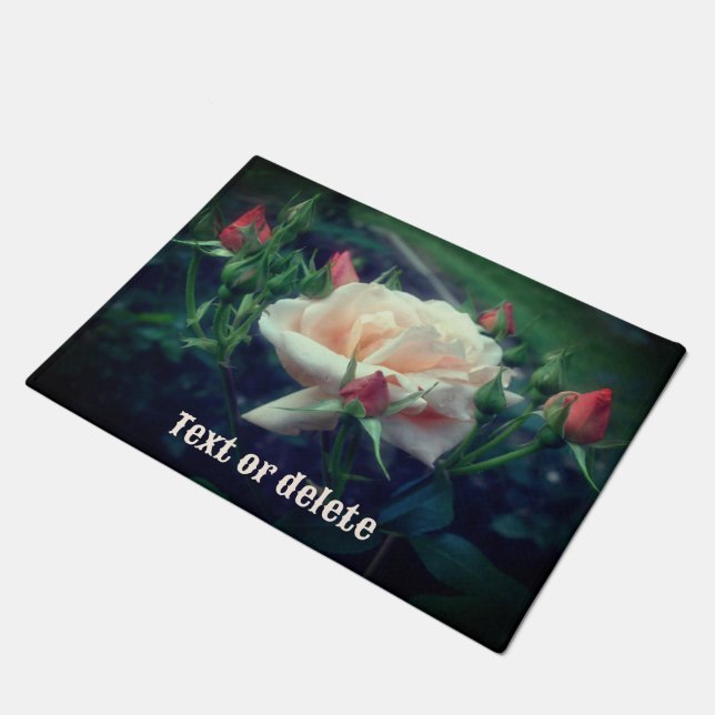 Dreamy Peach Rose And Rosebud Flower Personalised Doormat (Angled)