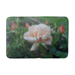 Dreamy Peach Rose And Rosebuds Flower  Bath Mat