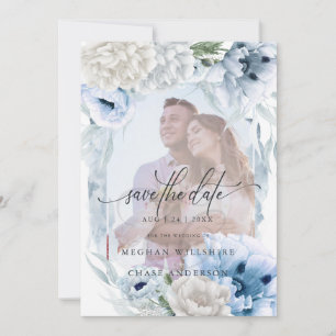 Dreamy Photo Floral Watercolor Blue Flowers Save The Date