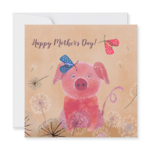 Dreamy Pig Flat Square Mother's Day Card