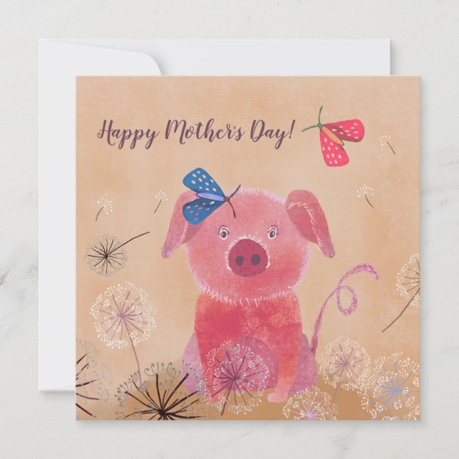 Dreamy Pig Flat Square Mother's Day Card (Front)