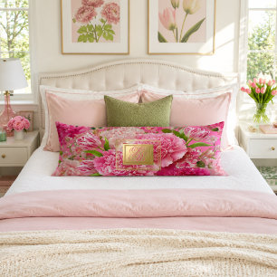  Dreamy Pink and Green Floral Monogram Body Pillow
