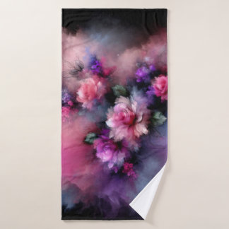 Dreamy Pink and Purple Roses Watercolor Bath Towel Set