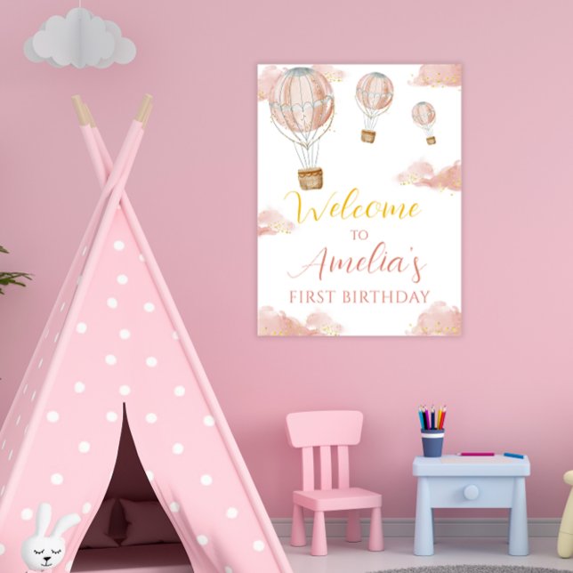 Dreamy Pink Balloon First Birthday Girl Glitter Poster (Creator Uploaded)