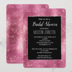 Dreamy Pink Black Glitzy Silver Sparkle Bridal Invitation
