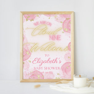 Dreamy Pink Cloud Nine Girl Baby Shower Welcome Poster