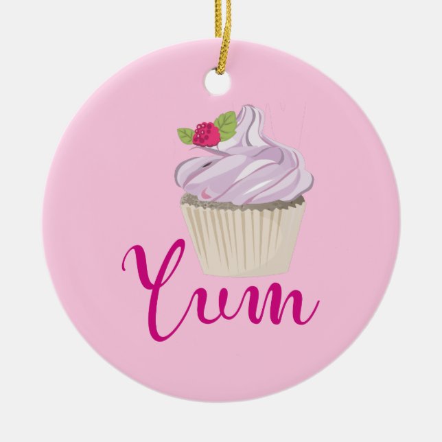 Dreamy Pink Cupcake with Raspberry Yum! Ceramic Tree Decoration (Front)