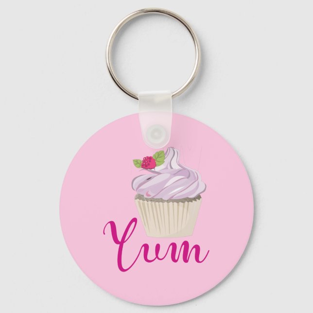 Dreamy Pink Cupcake with Raspberry Yum! Key Ring (Front)