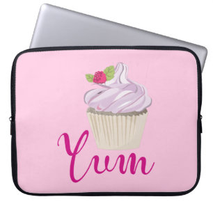 Dreamy Pink Cupcake with Raspberry Yum! Laptop Sleeve