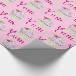 Dreamy Pink Cupcake with Raspberry Yum! Wrapping Paper