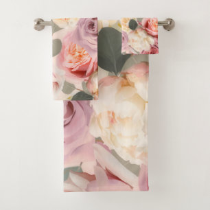 Dreamy Pink Floral Elegant Shabby Chic Roses Bath Towel Set