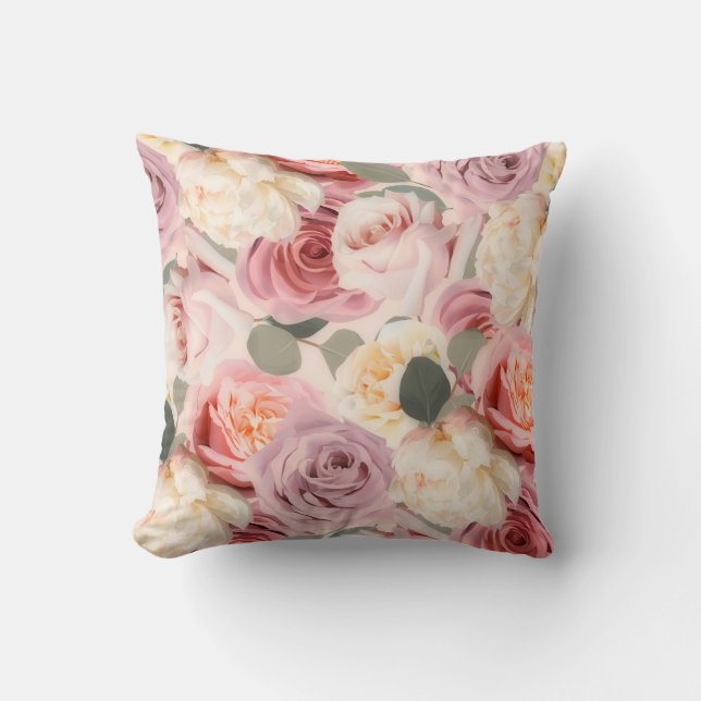 Dreamy Pink Floral Elegant Shabby Chic Roses Cushion (Front)